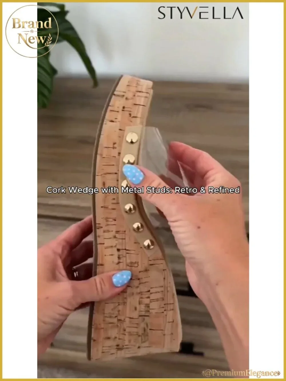 Women's Faux Leather Platform Wedge Slip-On Sandals with Studded Detail